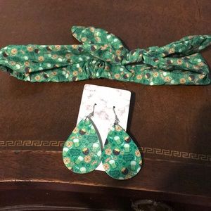 Pot of Gold and green beer headband earring set
